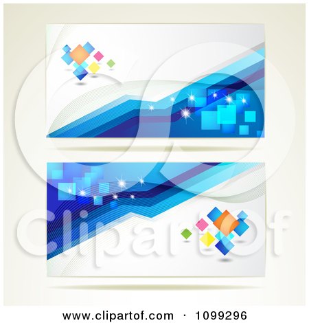 Clipart Two Blue And White Website Banners With Colorful Diamonds - Royalty Free Vector Illustration by merlinul
