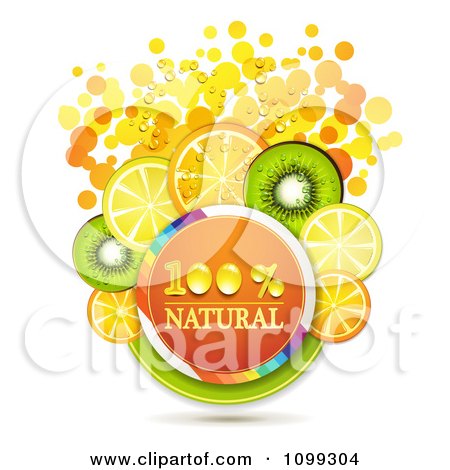 Clipart Orange Natural Circle With Orange Kiwi And Lemon Slices Over Dots - Royalty Free Vector Illustration by merlinul