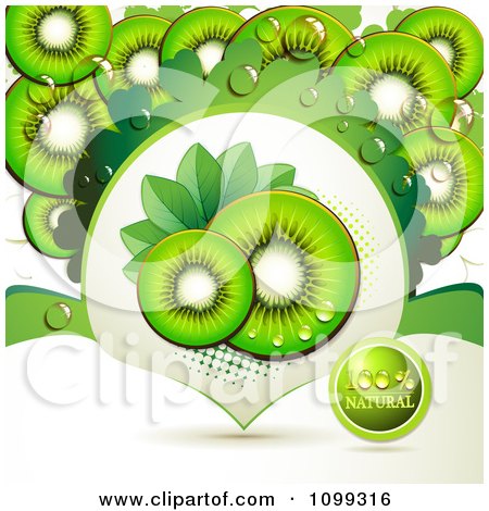 Clipart Background Of Kiwi Slices With A Natural Label 2 - Royalty Free Vector Illustration by merlinul