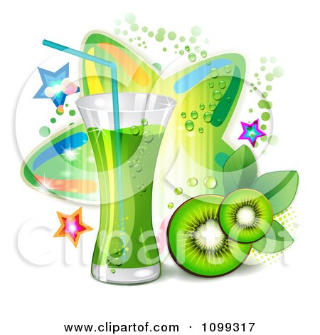 Clipart Kiwi Beverage With Slices And Colorful Stars - Royalty Free Vector Illustration by merlinul