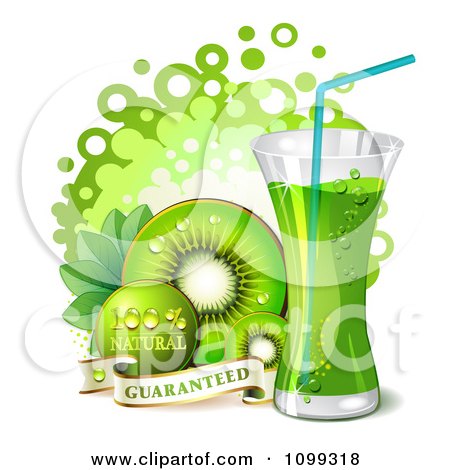 Clipart Kiwi Beverage With Slices Dots And A Natural Guarantee - Royalty Free Vector Illustration by merlinul