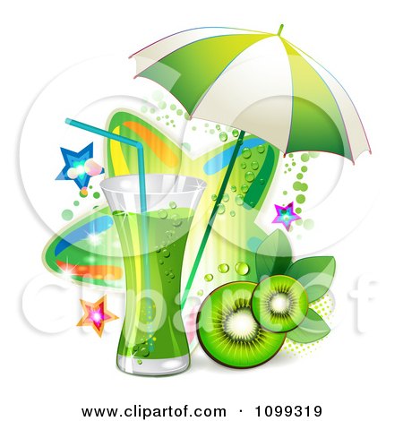 Clipart Kiwi Beverage With Slices An Umbrella And Colorful Stars - Royalty Free Vector Illustration by merlinul