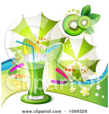 Clipart Kiwi Beverage With Slices A Colorful Star And Umbrellas - Royalty Free Vector Illustration by merlinul