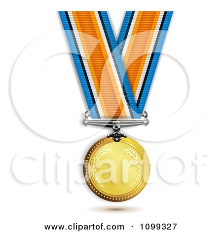 Clipart 3d Sports Achievement Gold First Place Award Medal Hanging On A Ribbon- Royalty Free Vector Illustration by merlinul