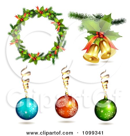 Clipart 3d Christmas Wreath Bells And Baubles - Royalty Free Vector Illustration by merlinul