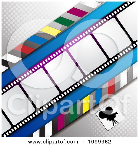 Clipart Silhouetted Movie Camera With Halftone And Film Frames - Royalty Free Vector Illustration by merlinul