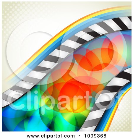 Clipart Wave Of Stripes With Colorful Circles Over Halftone - Royalty Free Vector Illustration by merlinul