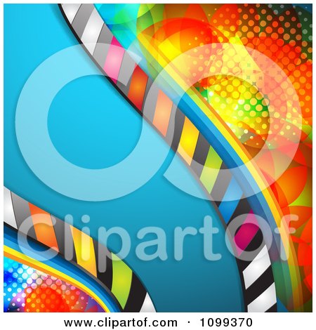 Clipart Blue Wave Of Stripes Over Colorful Halftone - Royalty Free Vector Illustration by merlinul