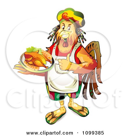 Clipart Rastarfarian Chef Rooster Holding A Plate Of Chicken - Royalty Free Vector Illustration by merlinul