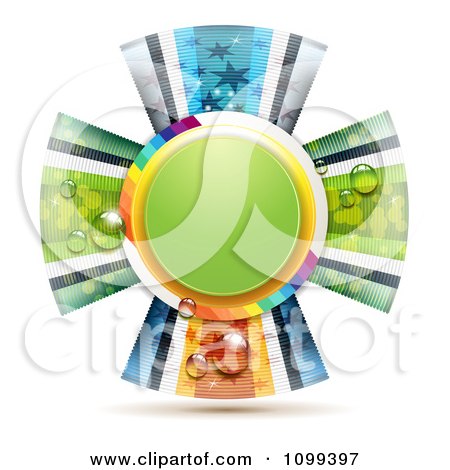 Clipart Background Of A Green And Rainbow Circle Frame With Dewy Patterned Ribbons - Royalty Free Vector Illustration by merlinul