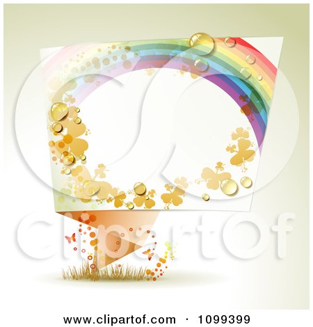 Clipart Dewy Rainbow Clover And Star Origami Banner With Butterflies And Copyspace - Royalty Free Vector Illustration by merlinul