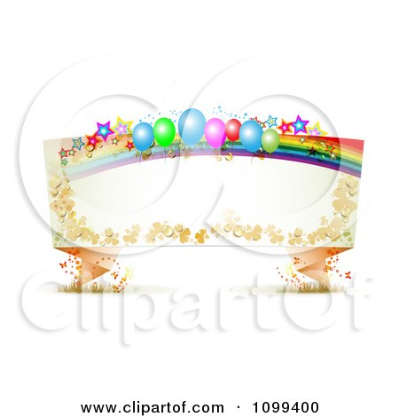 Clipart Party Balloon Rainbow And Star Origami Banner With Copyspace - Royalty Free Vector Illustration by merlinul