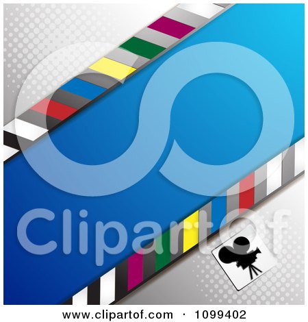 Clipart Silhouetted Movie Camera With Gray Halftone And Blue - Royalty Free Vector Illustration by merlinul
