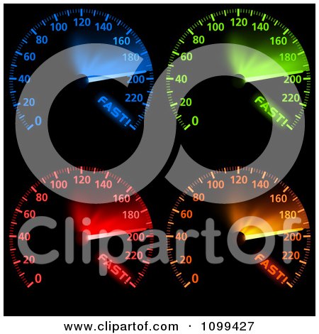 Clipart Blue Green Red And Orange Car Speedometers - Royalty Free Vector Illustration by dero