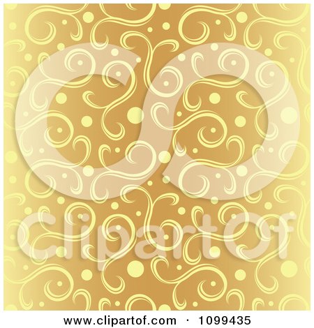 Clipart Ornate Orange Background Of Yellow Swirls And Dots With Faded Sides - Royalty Free Vector Illustration by dero