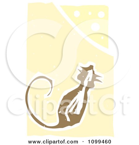 Clipart Woodcut Styled Mouse And Cheese Wedge Over Pastel Yellow - Royalty Free Vector Illustration by xunantunich
