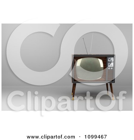 Clipart 3d Retro Box Television With Wood Veneer On Gray With Copyspace To The Left - Royalty Free CGI Illustration by stockillustrations