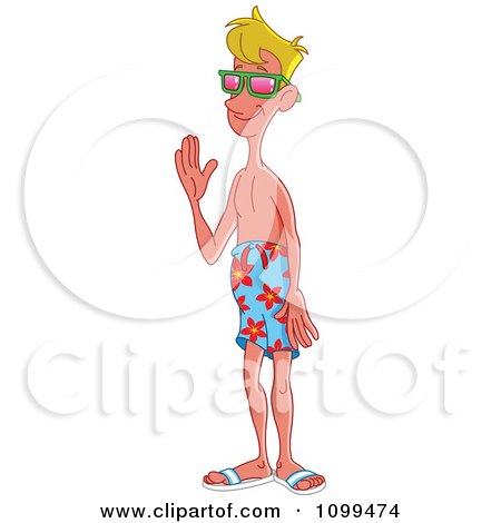 Clipart Happy Relaxed Blond Summer Time Beach Dude Waving - Royalty Free Vector Illustration by yayayoyo