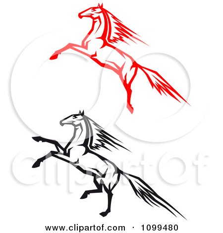 Clipart Red And Black Rearing Horses - Royalty Free Vector Illustration by Vector Tradition SM