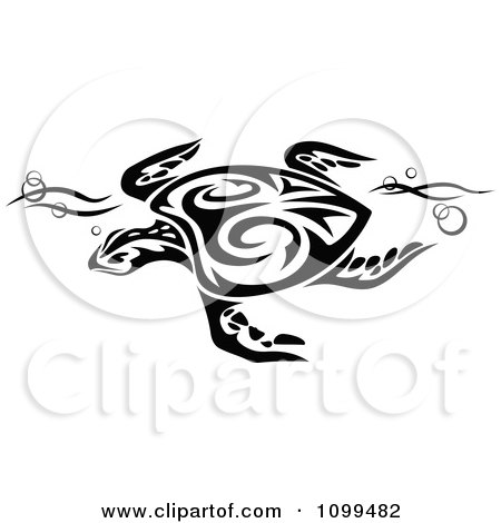 Clipart Black And White Swimming Tribal Sea Turtle - Royalty Free Vector Illustration by Vector Tradition SM