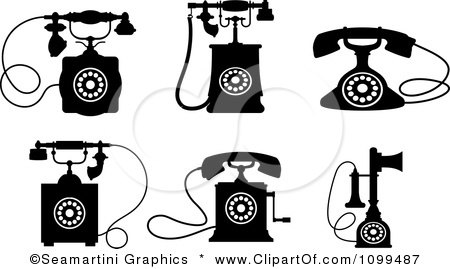 Clipart Retro Black And White Desk Telephones - Royalty Free Vector Illustration by Vector Tradition SM