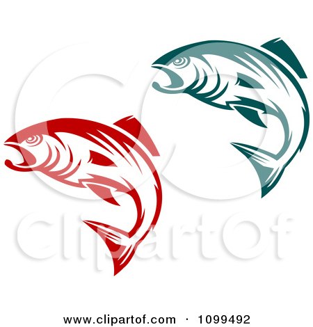 Clipart Teal And Red Leaping Fish - Royalty Free Vector Illustration by Vector Tradition SM
