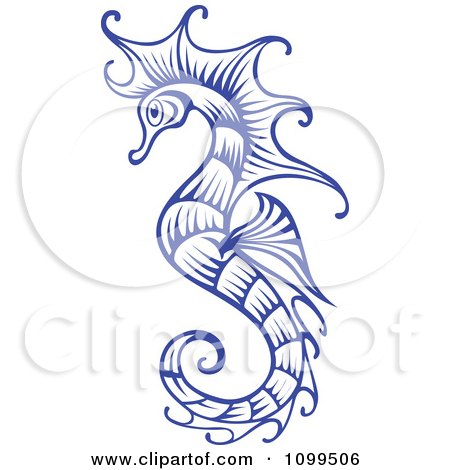 Clipart Ornate Blue Seahorse - Royalty Free Vector Illustration by Vector Tradition SM