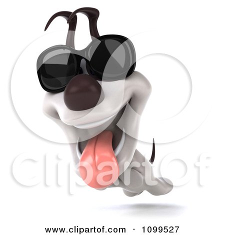 Clipart 3d Happy Jack Russell Terrier Dog Wearing Sunglasses And Running - Royalty Free CGI Illustration by Julos