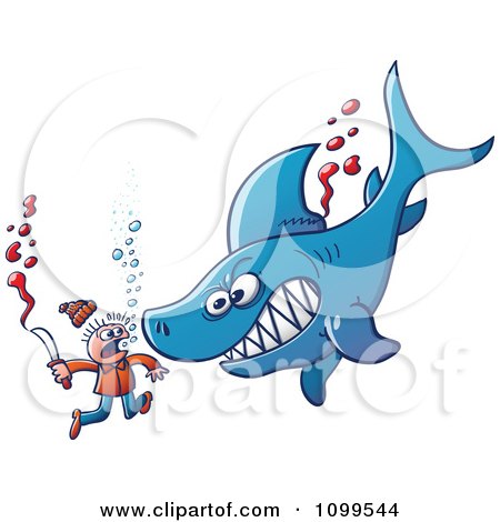 Clipart Swimmer Fighting A Shark With A Knife - Royalty Free Vector Illustration by Zooco