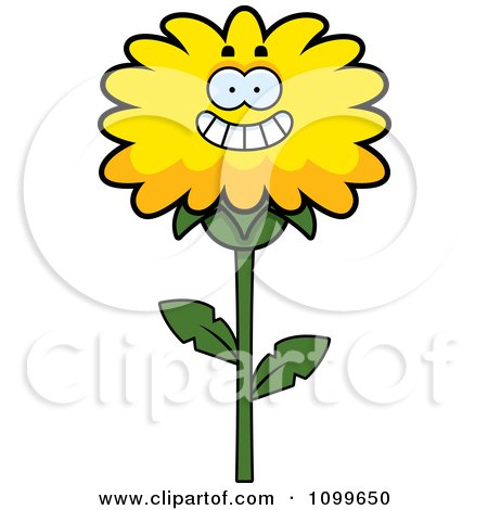 Clipart Happy Smiling Dandelion Flower Character - Royalty Free Vector Illustration by Cory Thoman