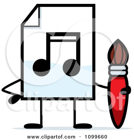 Clipart MP3 Music Document Mascot Holding A Paintbrush - Royalty Free Vector Illustration by Cory Thoman
