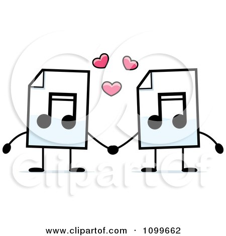 Clipart MP3 Music Document Mascots Holding Hands - Royalty Free Vector Illustration by Cory Thoman