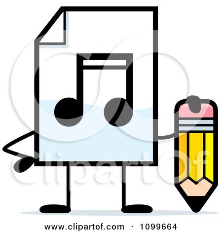 Clipart MP3 Music Document Mascot Holding A Pencil - Royalty Free Vector Illustration by Cory Thoman
