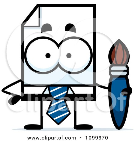 Clipart Business Document Mascot Holding A Paintbrush - Royalty Free Vector Illustration by Cory Thoman