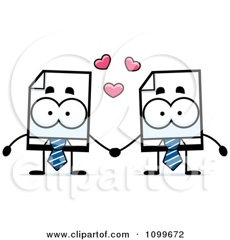 Clipart Business Document Mascots Holding Hands - Royalty Free Vector Illustration by Cory Thoman