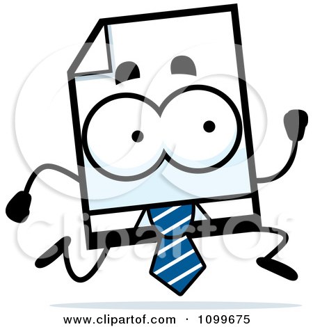 Clipart Business Document Mascot Running - Royalty Free Vector Illustration by Cory Thoman