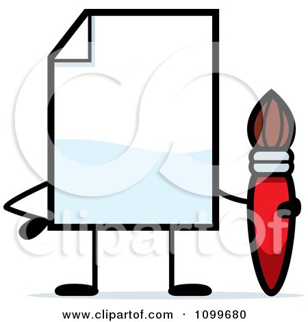 Clipart Blank Document Mascot Holding A Paintbrush - Royalty Free Vector Illustration by Cory Thoman