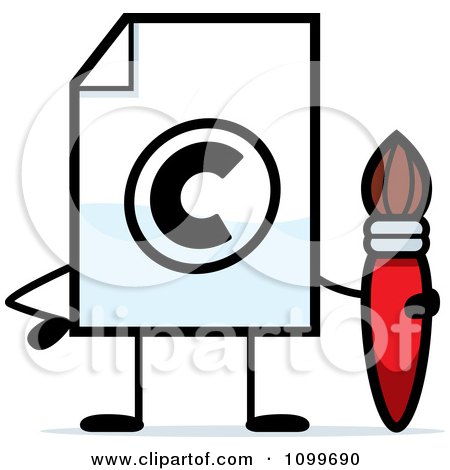 Clipart Copyright Document Mascot Holding A Paintbrush - Royalty Free Vector Illustration by Cory Thoman