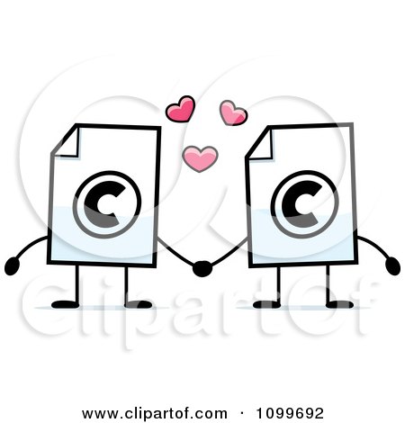 Clipart Copyright Document Mascots Holding Hands - Royalty Free Vector Illustration by Cory Thoman