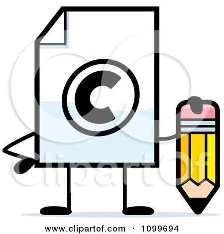 Clipart Copyright Document Mascot Holding A Pencil - Royalty Free Vector Illustration by Cory Thoman