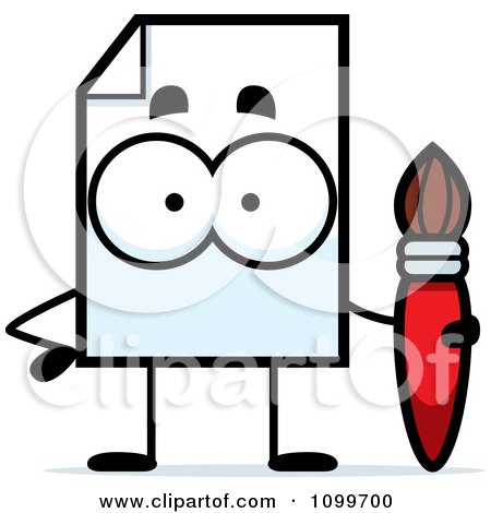 Clipart Document Mascot Holding A Paintbrush - Royalty Free Vector Illustration by Cory Thoman