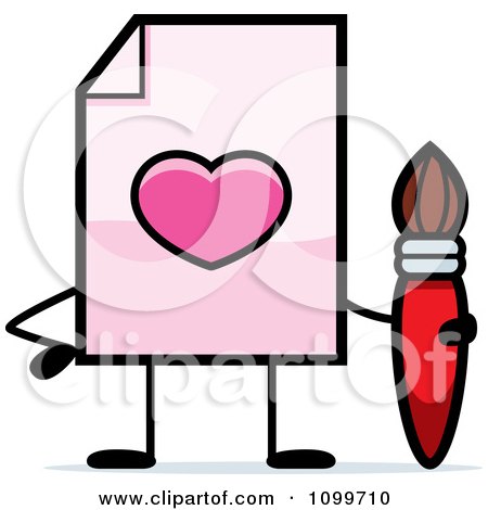 Clipart Love Document Mascot Holding A Paintbrush - Royalty Free Vector Illustration by Cory Thoman
