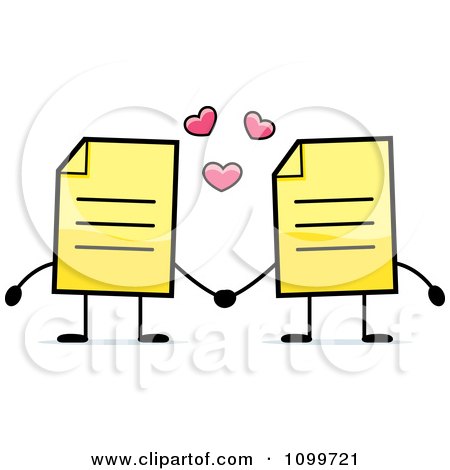 Clipart Yellow Note Document Mascots Holding Hands - Royalty Free Vector Illustration by Cory Thoman
