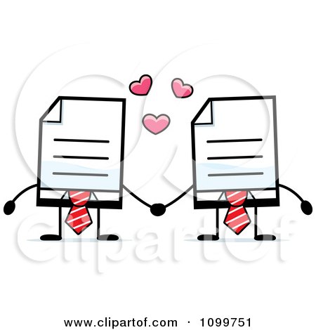 Clipart Business Document Mascots In A Red Ties Holding Hands - Royalty Free Vector Illustration by Cory Thoman