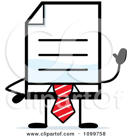 Clipart Business Document Mascot In A Red Tie Waving - Royalty Free Vector Illustration by Cory Thoman
