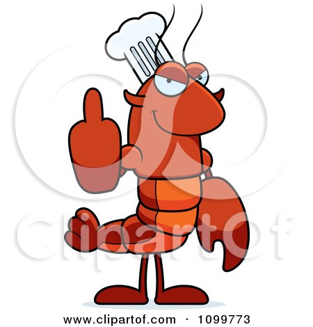 Clipart Chef Lobster Or Crawdad Mascot Character Holding Up A Middle Finger - Royalty Free Vector Illustration by Cory Thoman