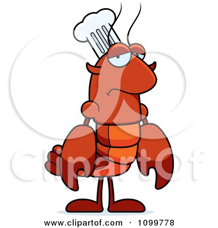 Clipart Depressed Chef Lobster Or Crawdad Mascot Character - Royalty Free Vector Illustration by Cory Thoman