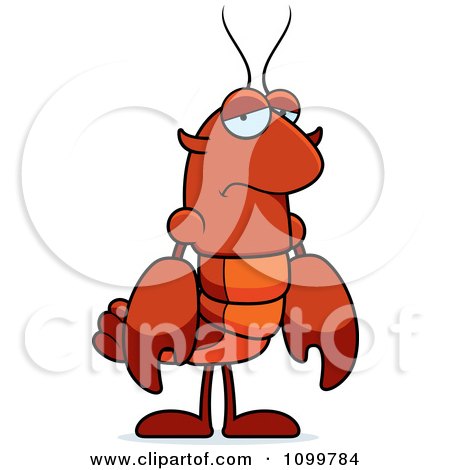 Clipart Depressed Lobster Or Crawdad Mascot Character - Royalty Free Vector Illustration by Cory Thoman