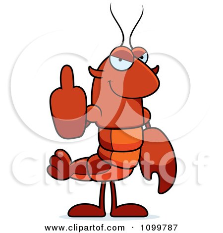 Clipart Lobster Or Crawdad Mascot Character Holding Up A Middle Finger - Royalty Free Vector Illustration by Cory Thoman