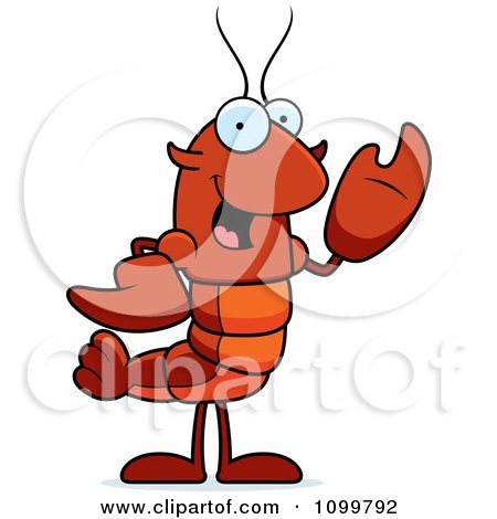 Clipart Waving Lobster Or Crawdad Mascot Character - Royalty Free Vector Illustration by Cory Thoman